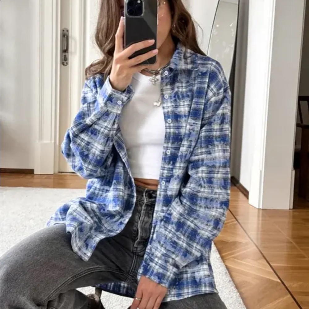 Inflation plaid shirt Blue Grey Medium